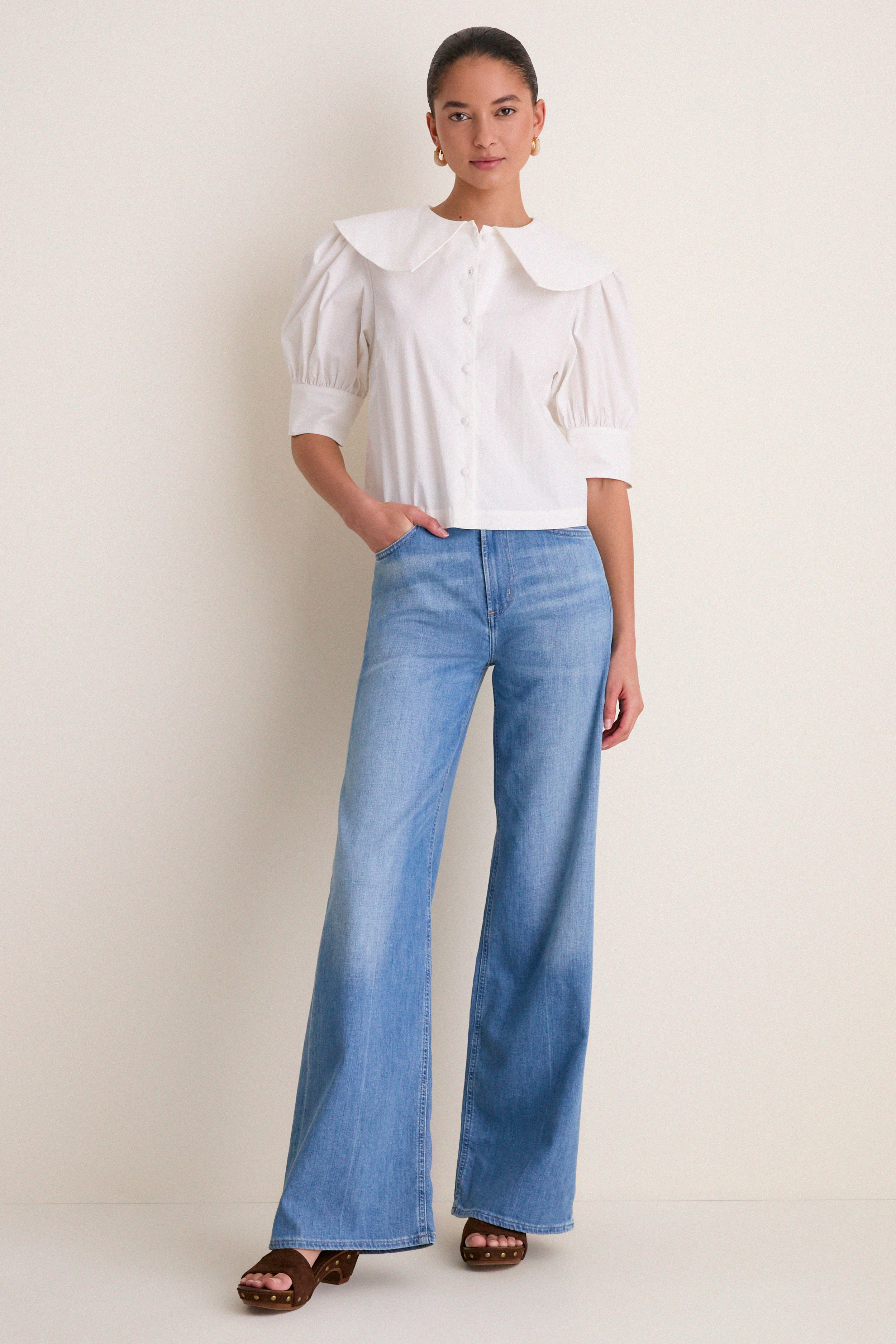 White Cotton Poplin Renee Blouse-Get Girly