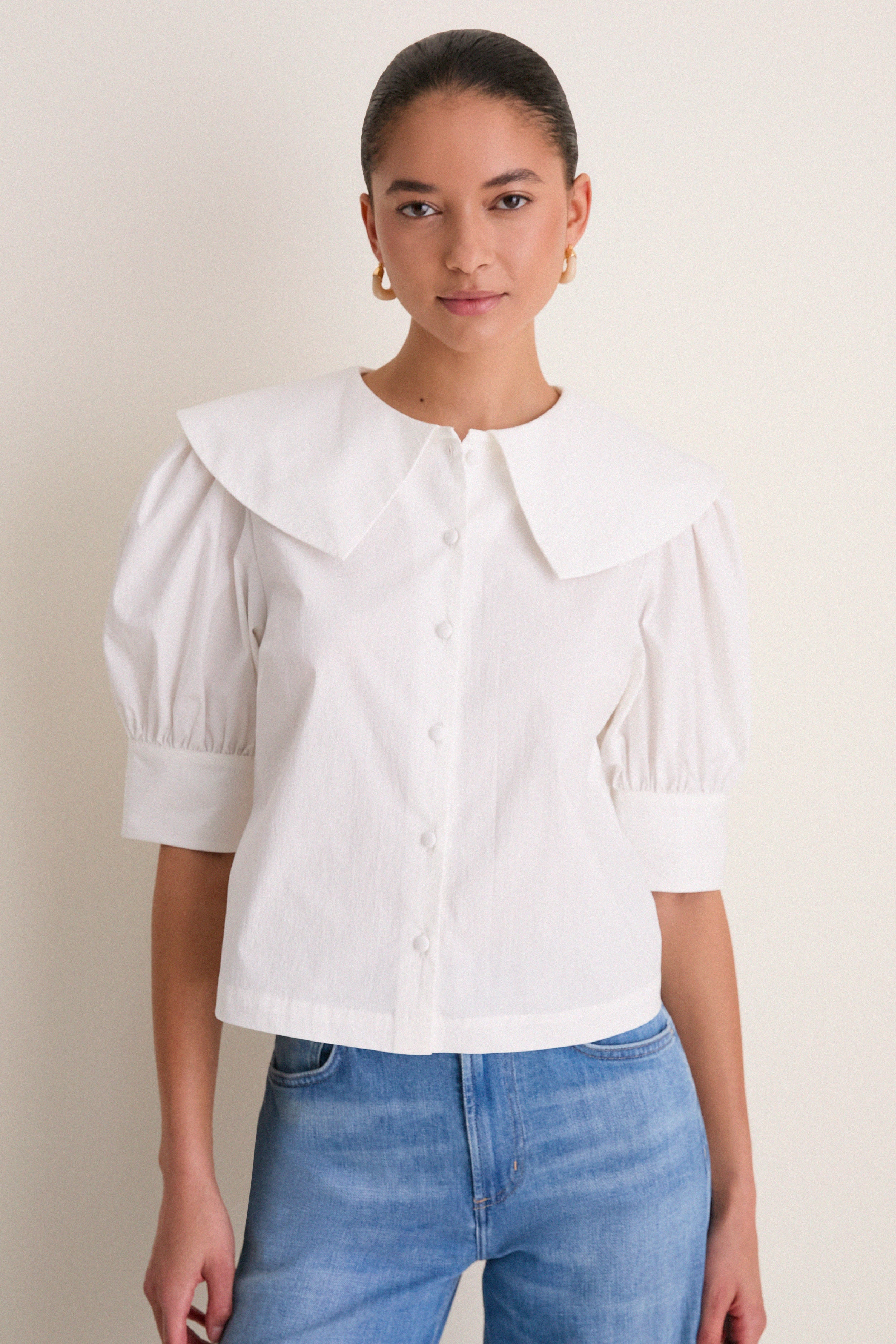 White Cotton Poplin Renee Blouse-Get Girly