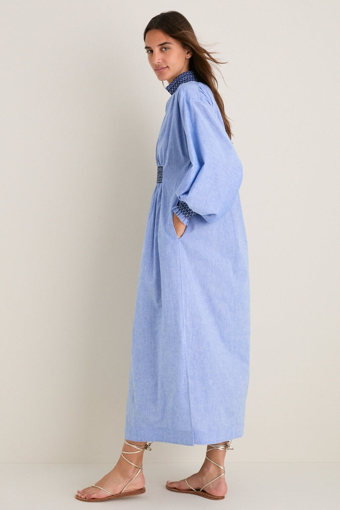 Chambray Embroidered Aubury Maxi Dress-Get Girly