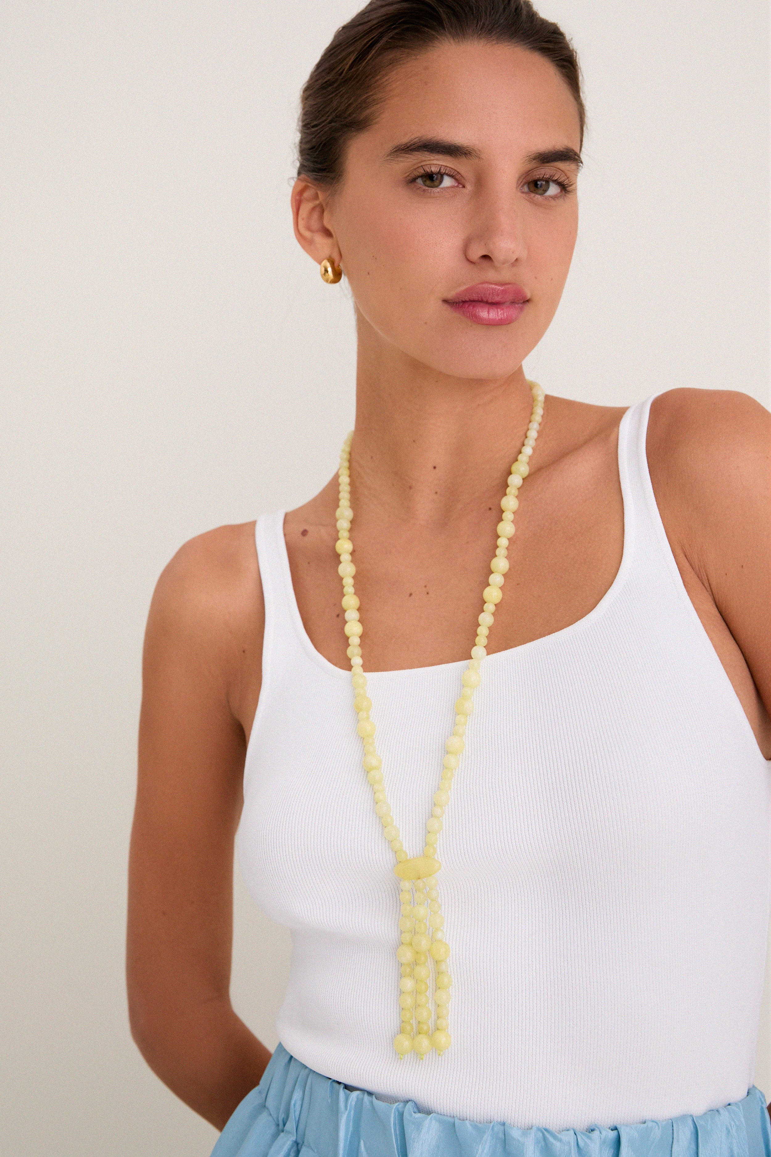 Yellow Beaded Nelly Necklace-Get Girly