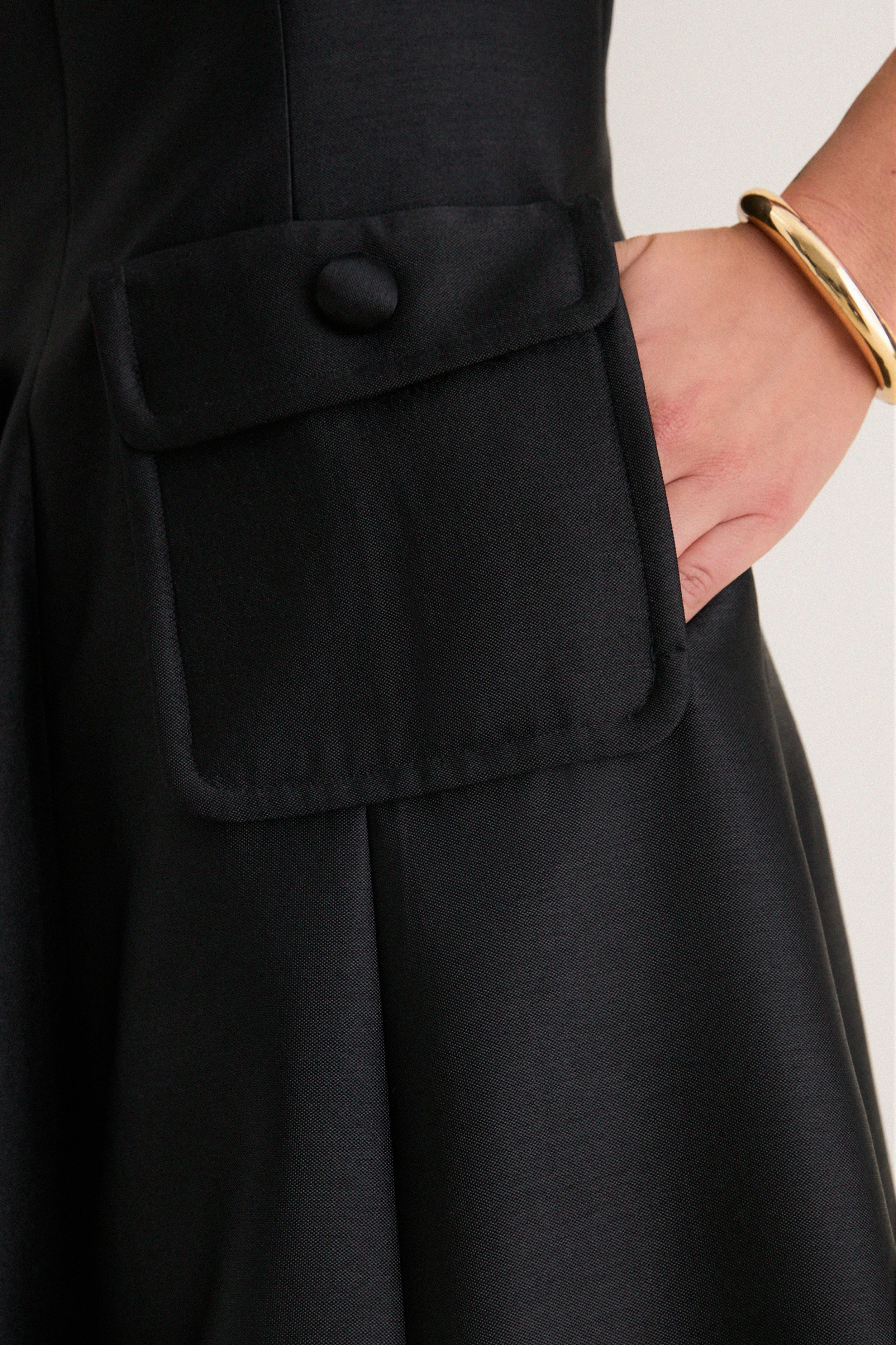 Black Dupioni Helene Midi Dress-Get Girly