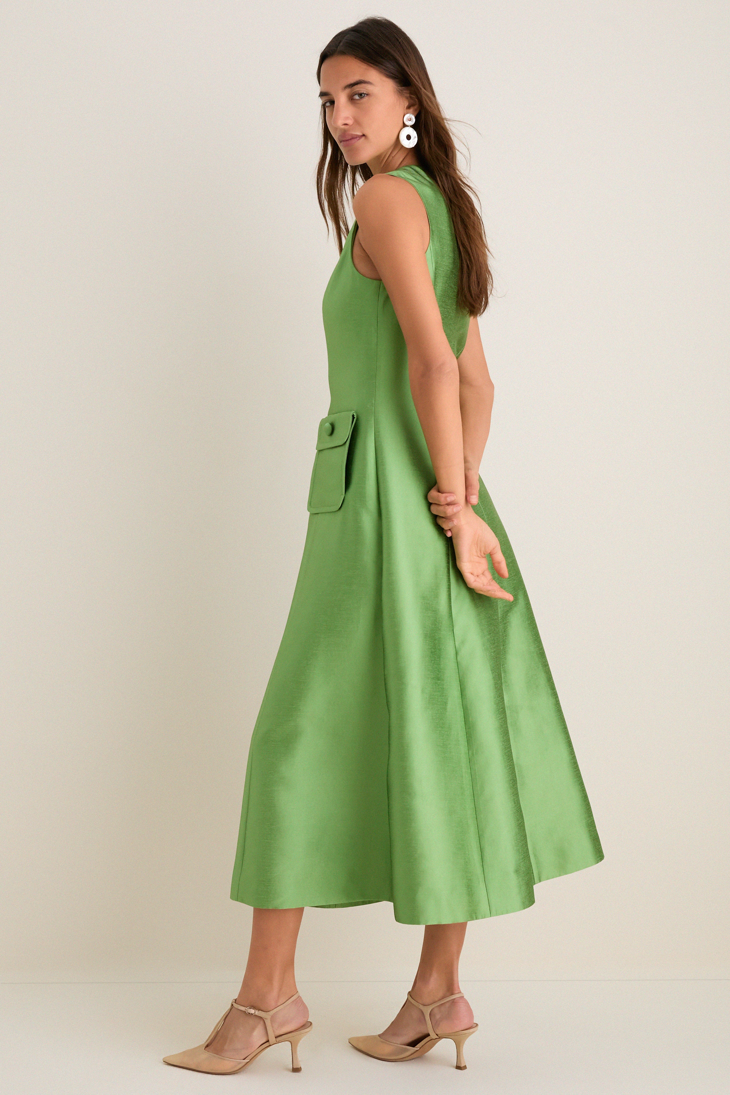 Pistachio Dupioni Helene Midi Dress-Get Girly