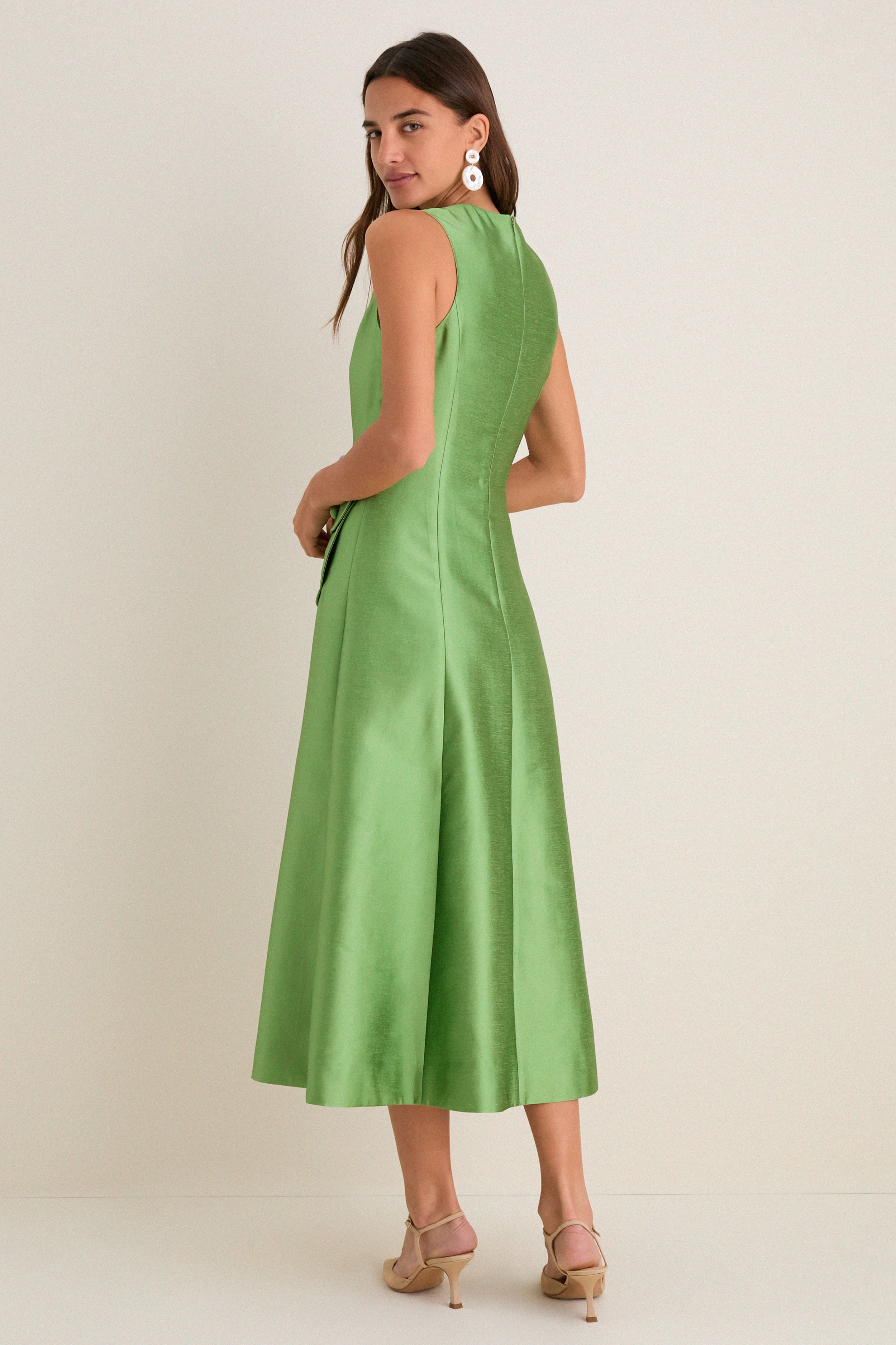 Pistachio Dupioni Helene Midi Dress-Get Girly