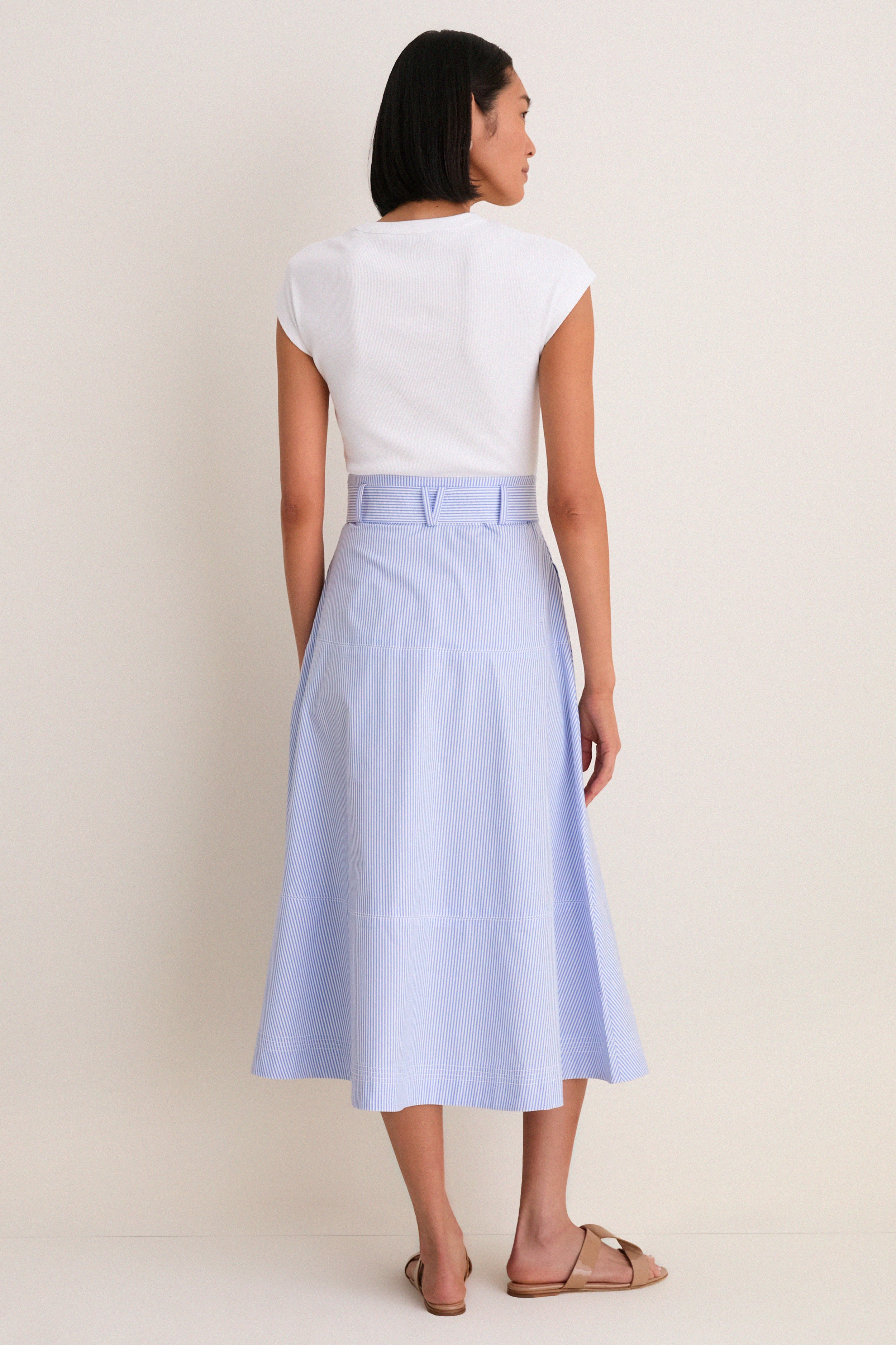 Blue and White Stripe Belmar Mixed Media Dress-Get Girly