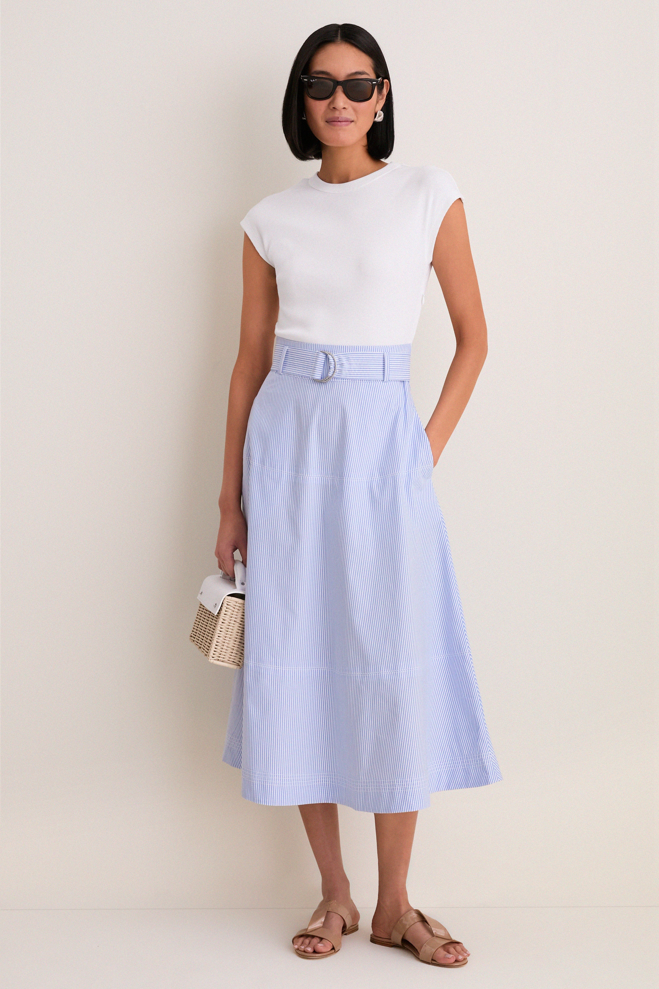 Blue and White Stripe Belmar Mixed Media Dress-Get Girly