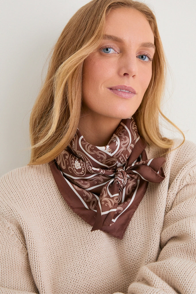 Brown Floral Medium Silk Scarf-Get Girly