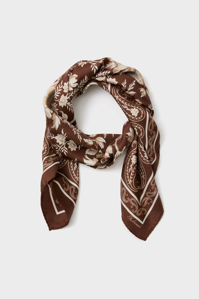 Brown Floral Medium Silk Scarf-Get Girly