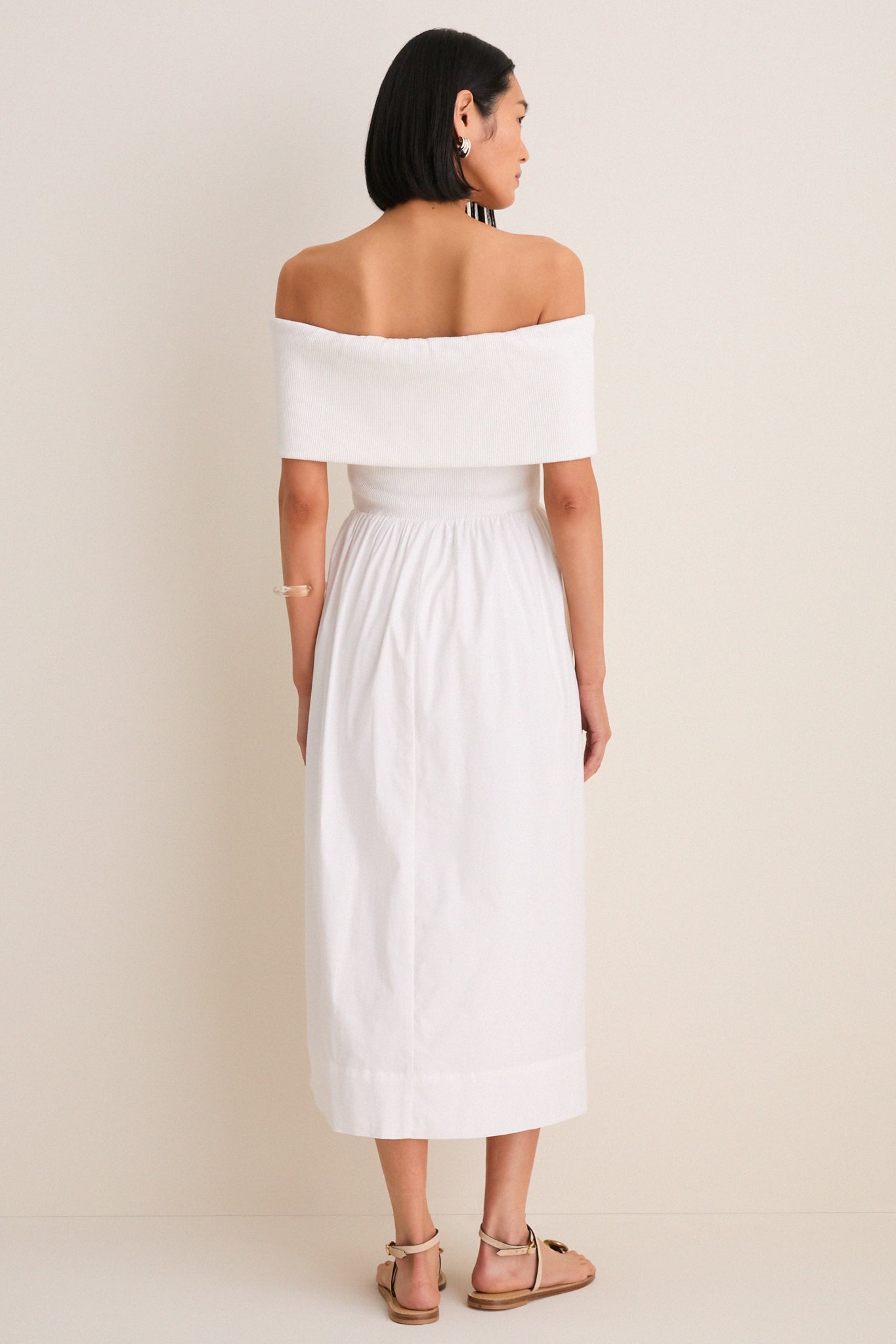 White Marjorie Mixed Media Off The Shoulder Midi Dress-Get Girly