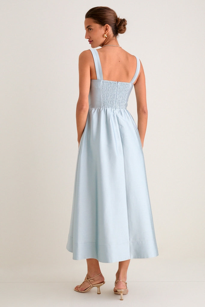 Pewter Blue Dupioni Esme Dress-Get Girly