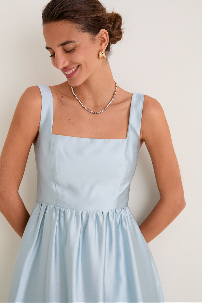 Pewter Blue Dupioni Esme Dress-Get Girly