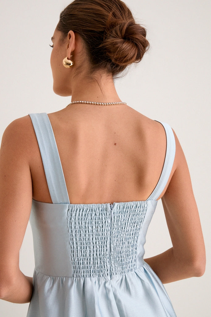 Pewter Blue Dupioni Esme Dress-Get Girly