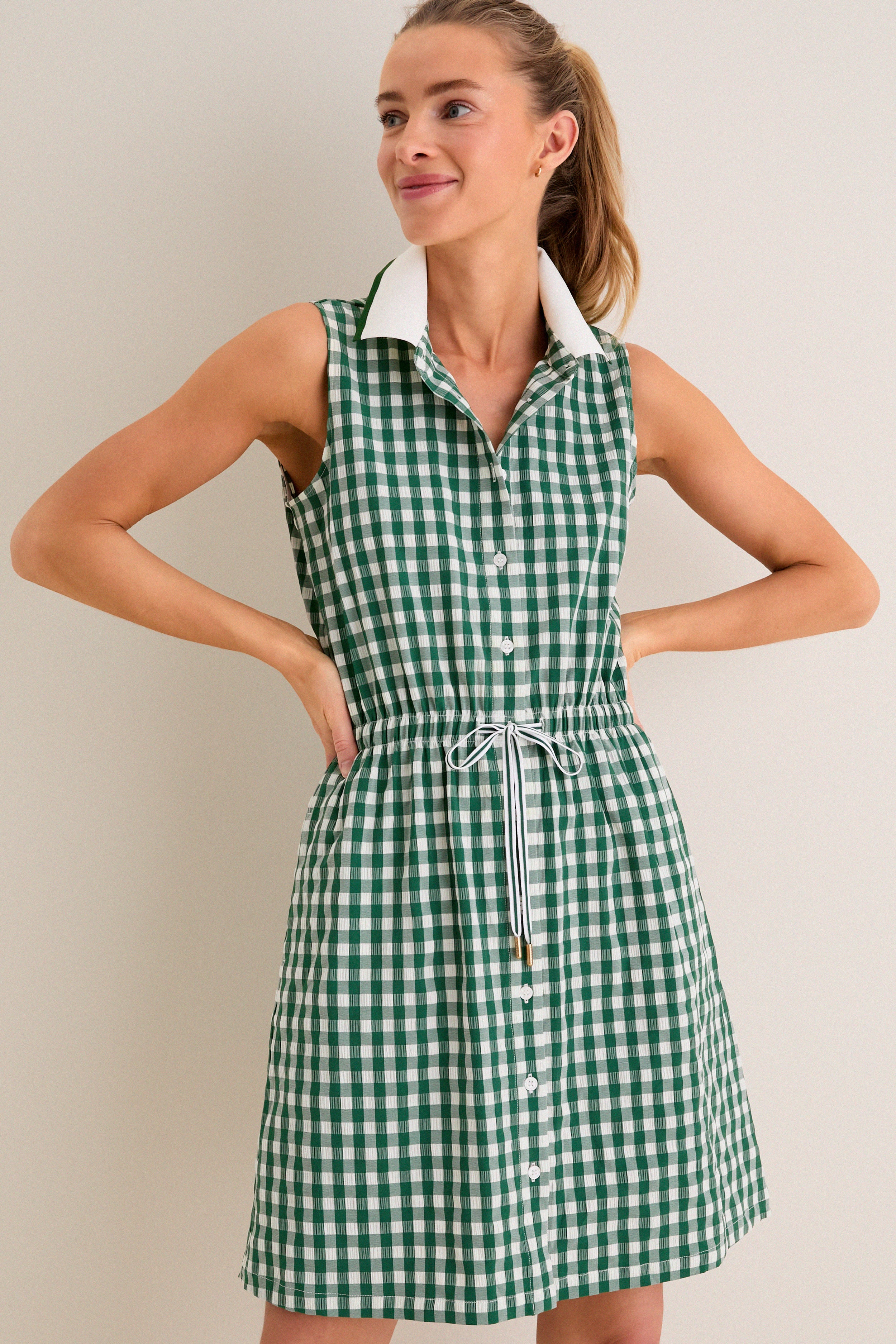 Eden Green Gingham Sleeveless Performance Seersucker Alcott Golf Dress-Get Girly