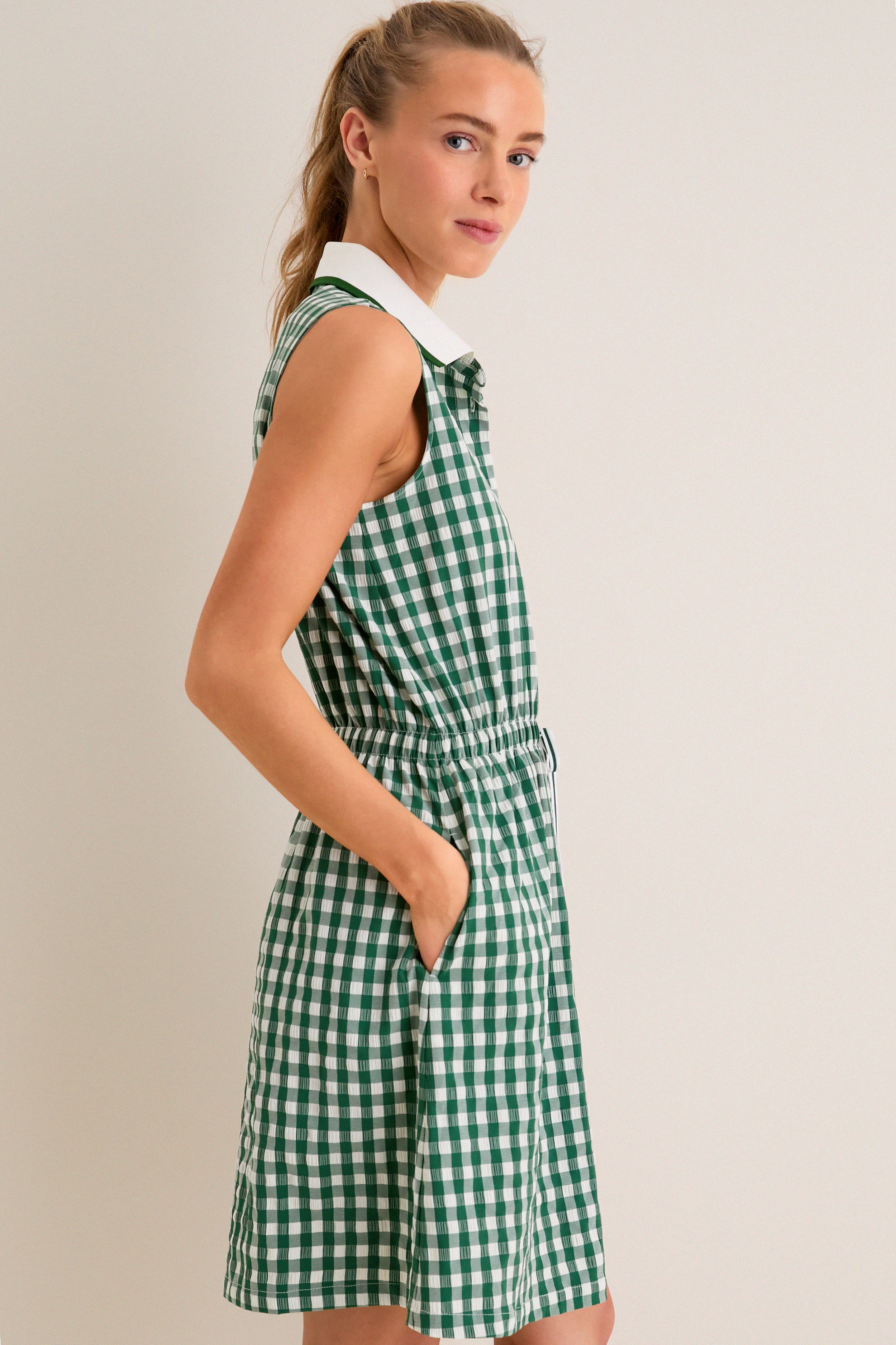 Eden Green Gingham Sleeveless Performance Seersucker Alcott Golf Dress-Get Girly