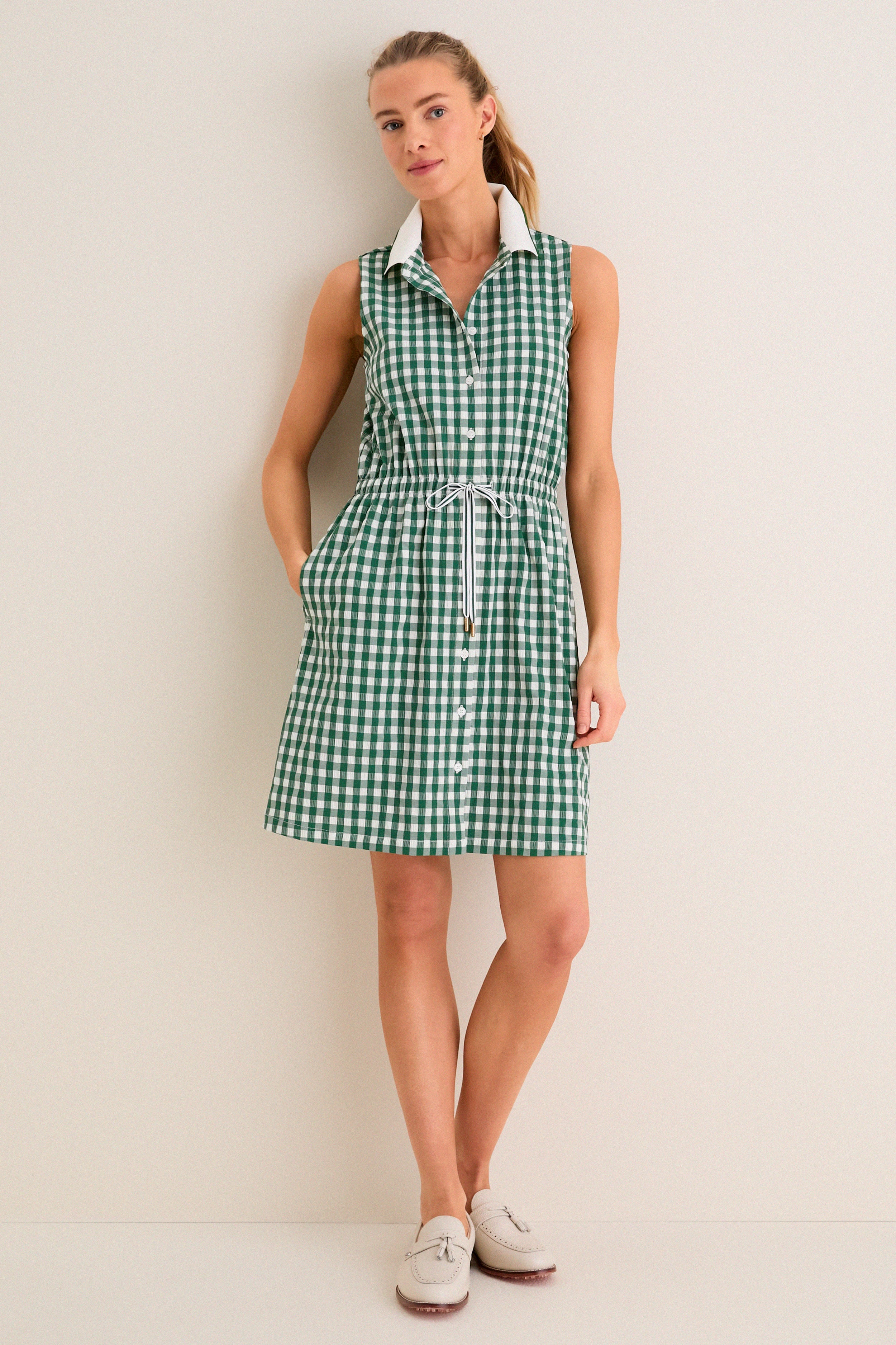 Eden Green Gingham Sleeveless Performance Seersucker Alcott Golf Dress-Get Girly