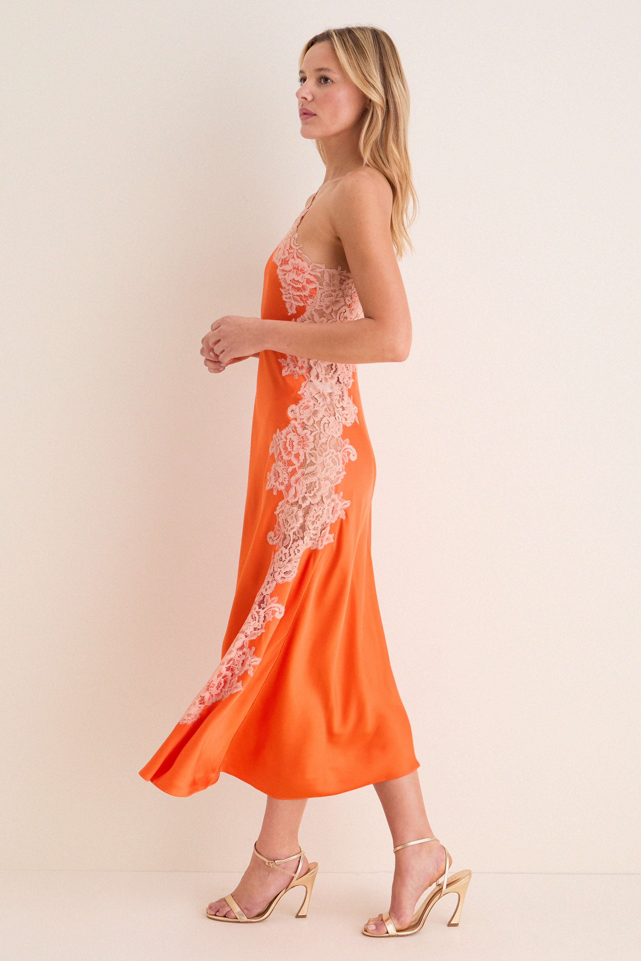 Vivid Orange with Pale Blush Lace Lou Dress-Get Girly