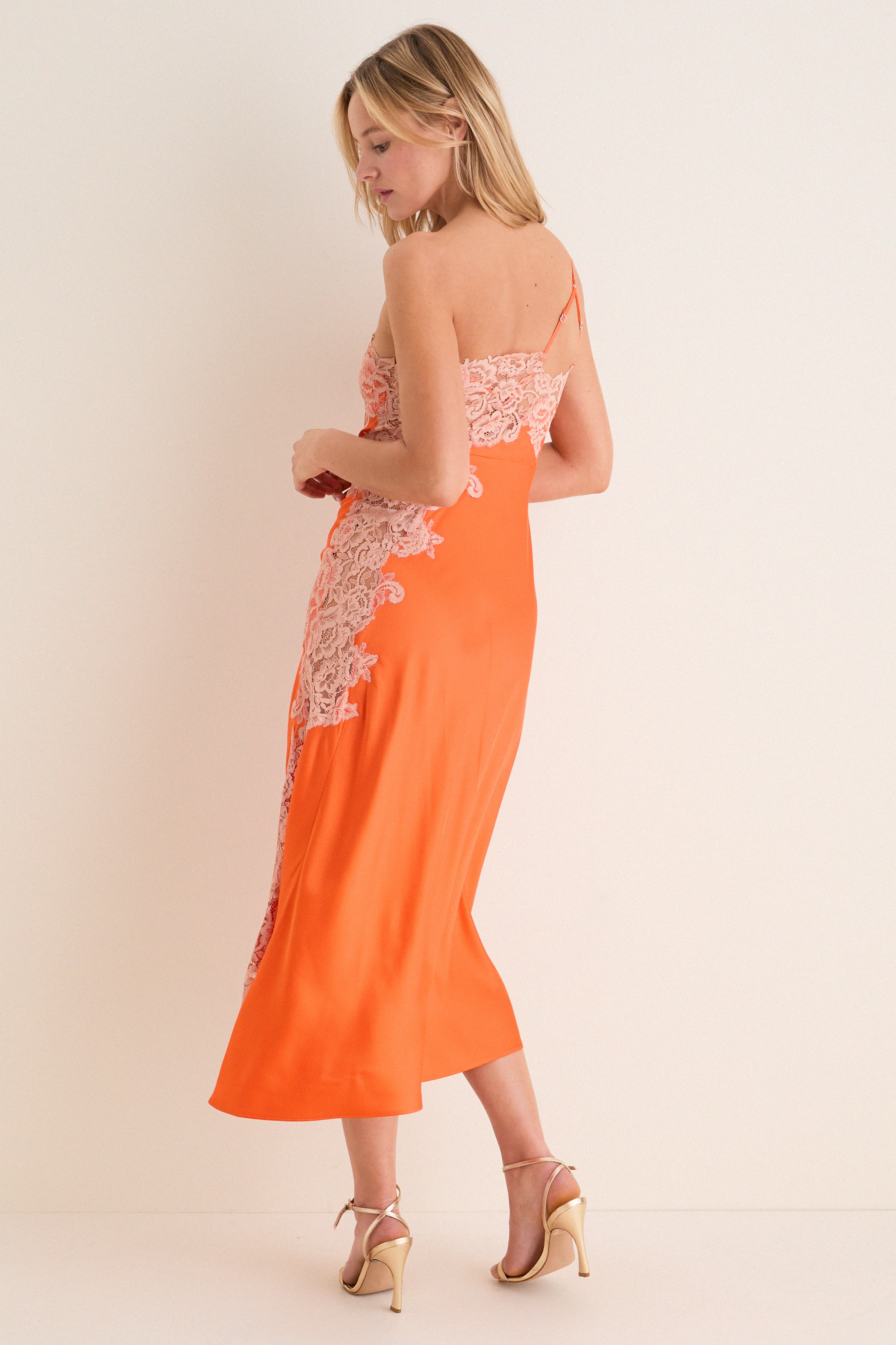 Vivid Orange with Pale Blush Lace Lou Dress-Get Girly