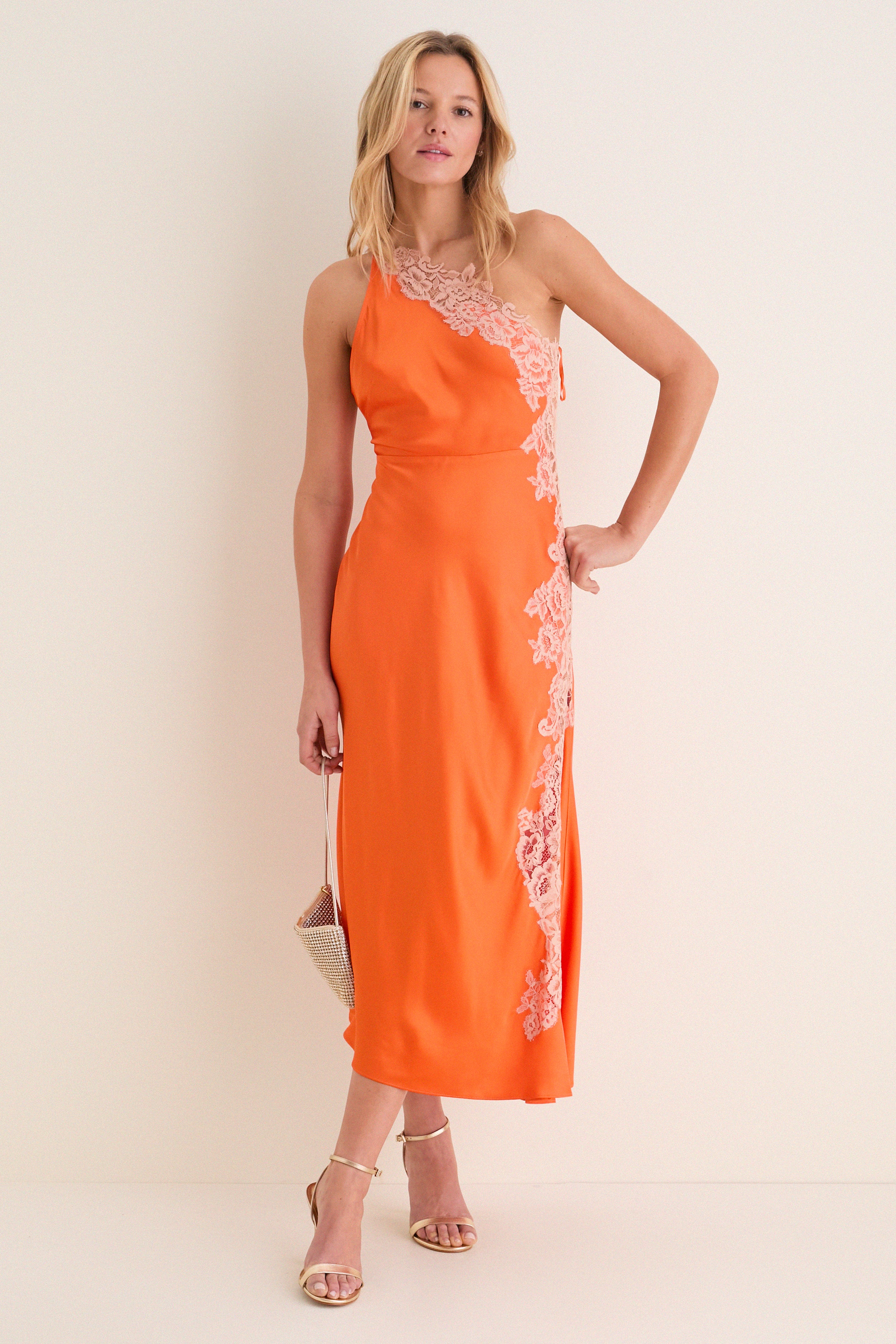 Vivid Orange with Pale Blush Lace Lou Dress-Get Girly
