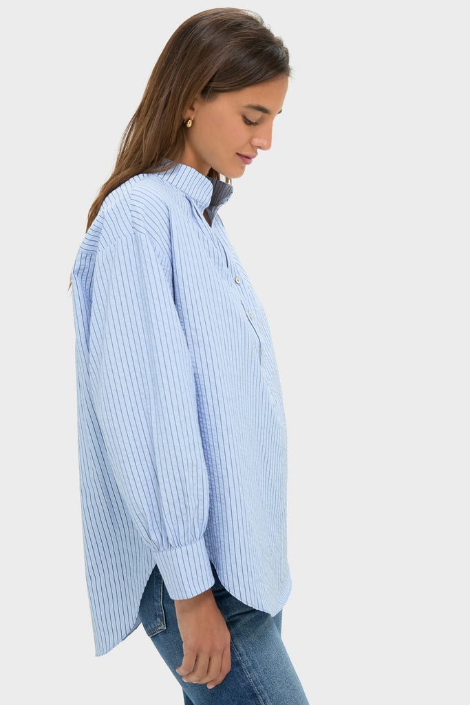 Blue Stripe Seersucker Cove Popover-Get Girly
