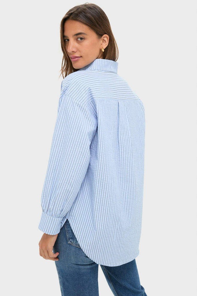 Blue Stripe Seersucker Cove Popover-Get Girly