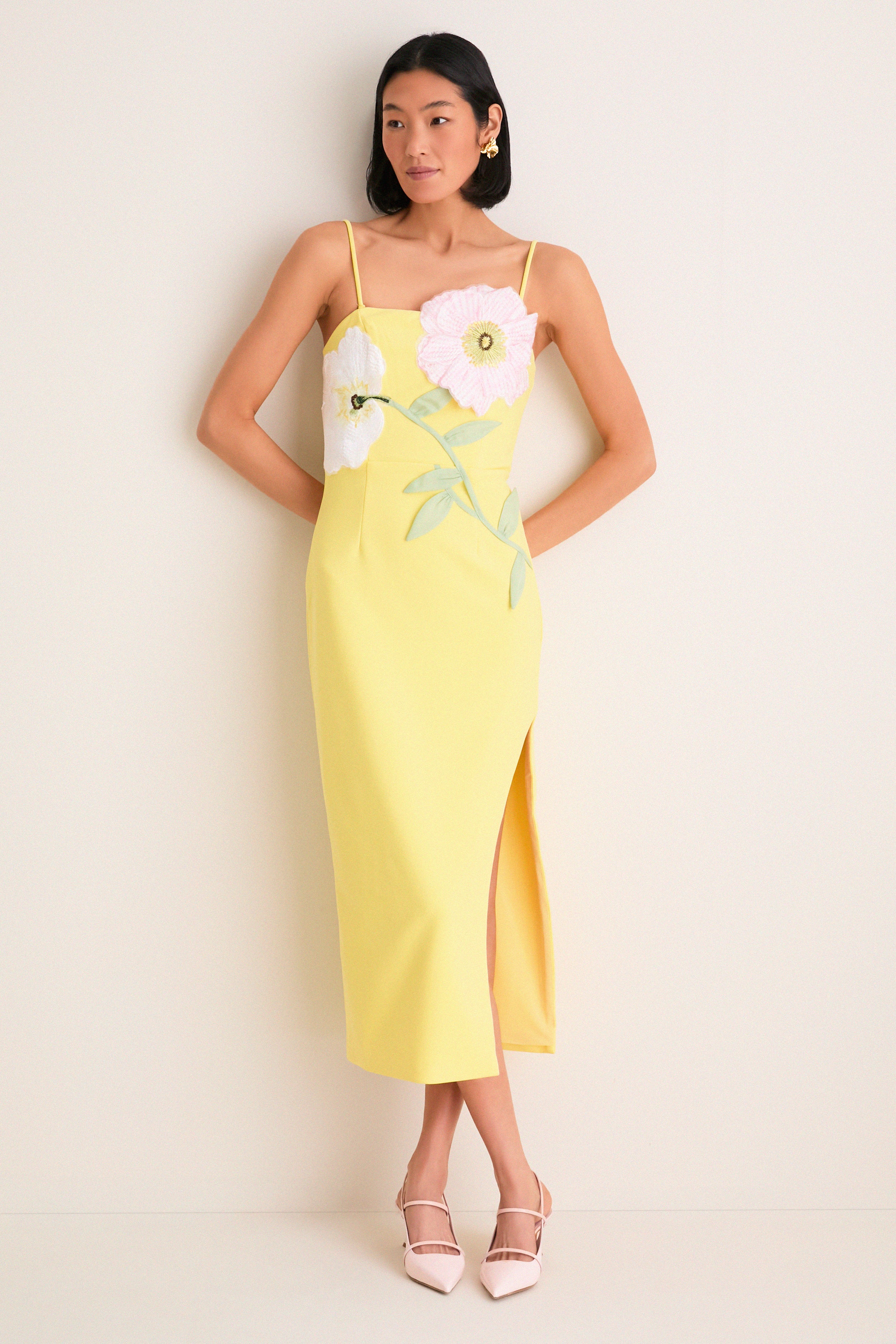 Yellow Hope Midi Dress-Get Girly