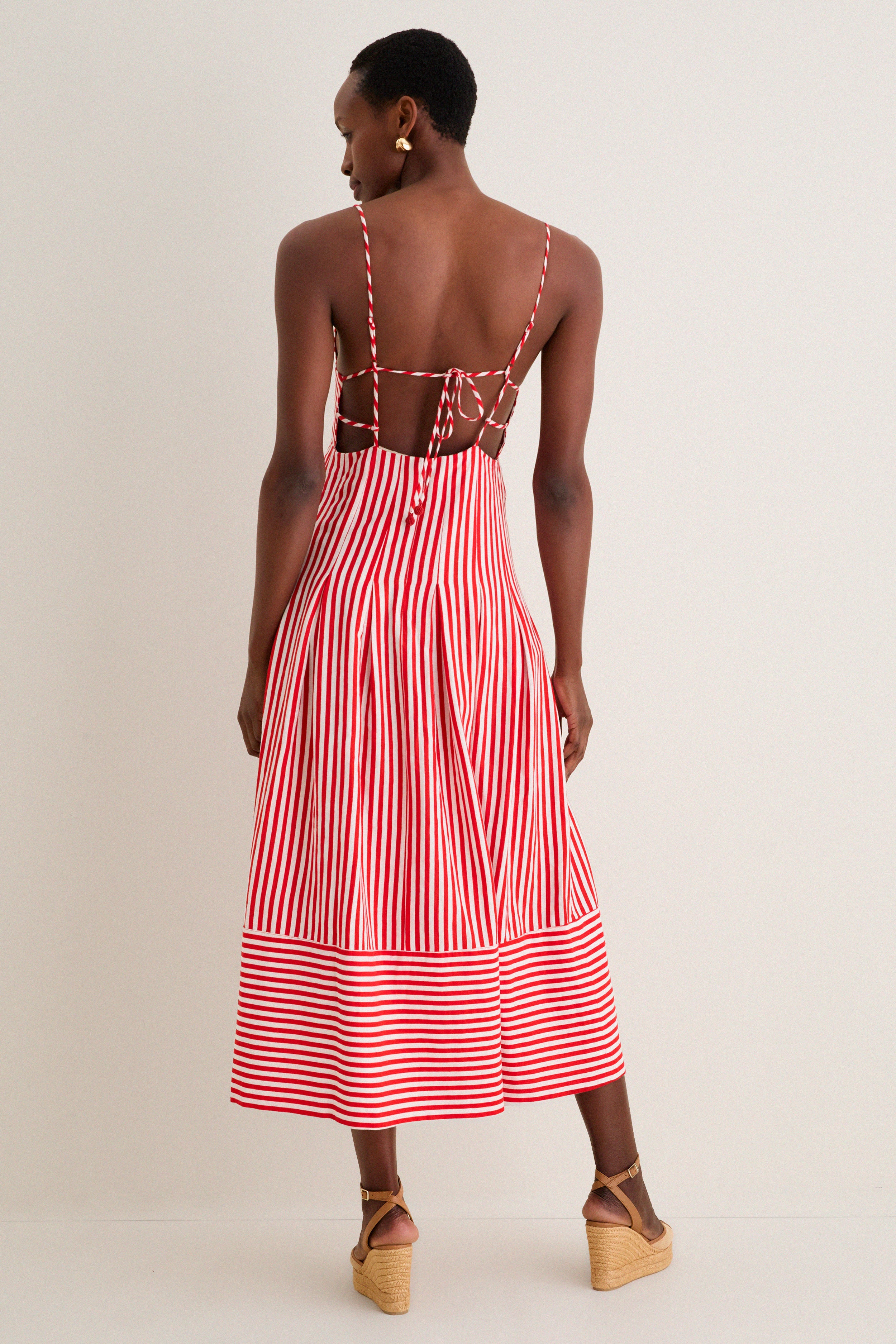 Red Checkered Stripes Maxi Dress-Get Girly