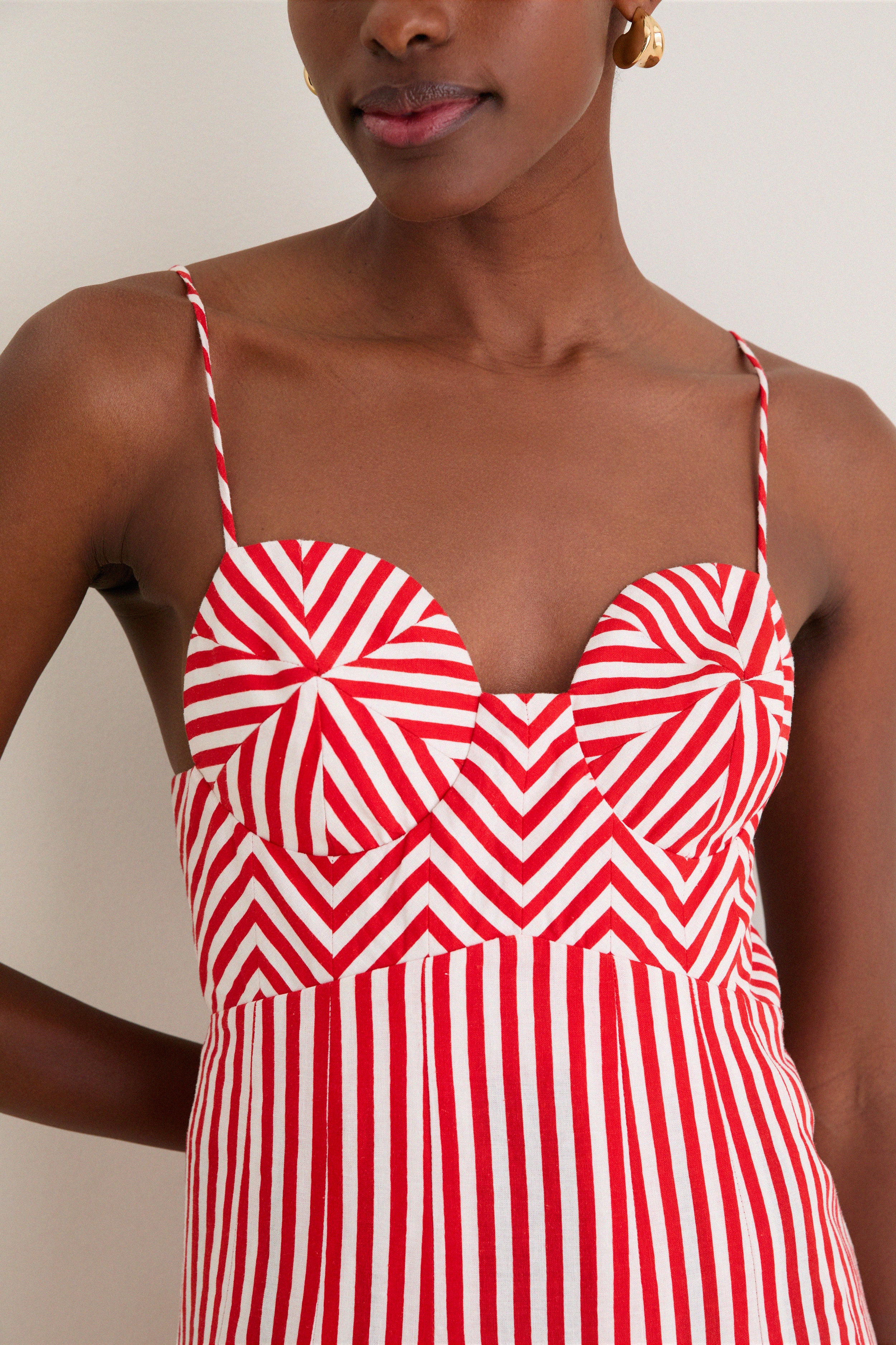 Red Checkered Stripes Maxi Dress-Get Girly