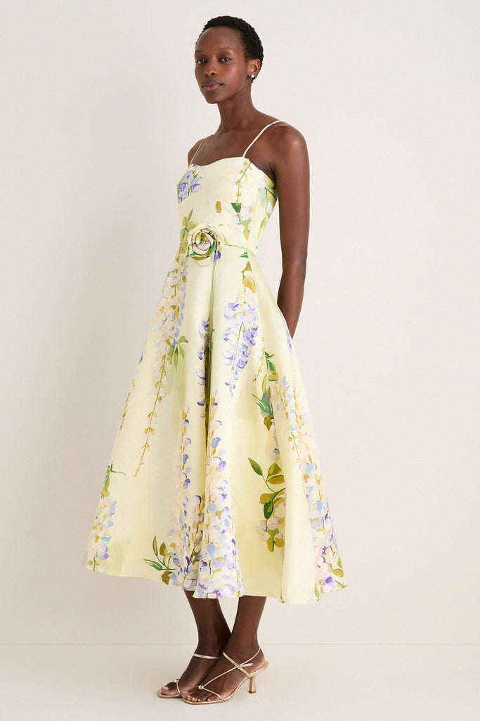 Wisteria Print Mariela Embellished Midi Dress-Get Girly