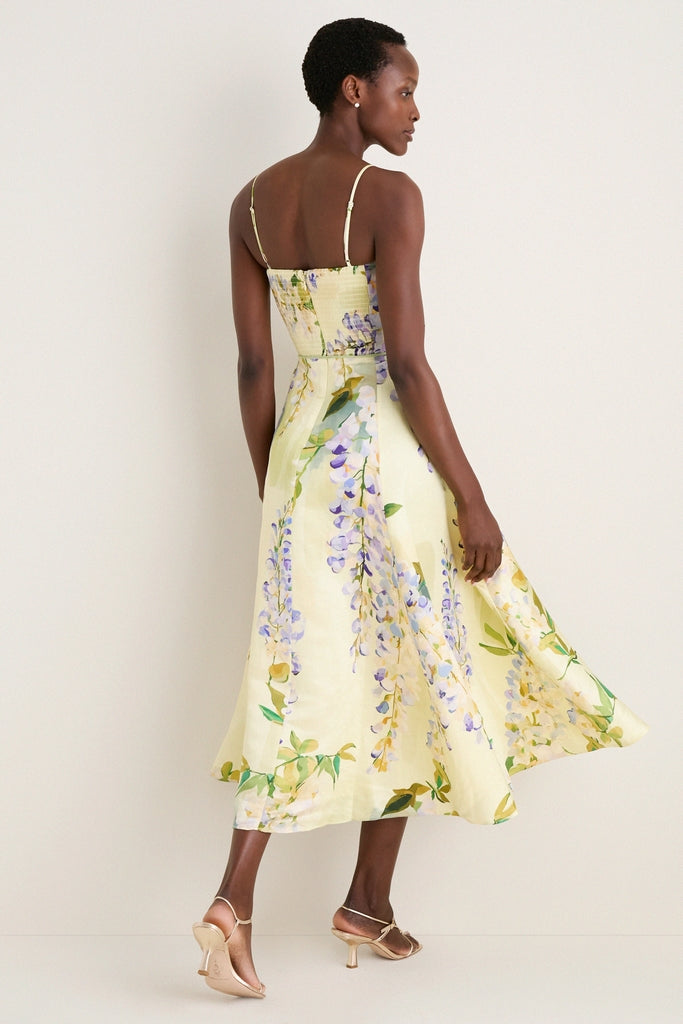 Wisteria Print Mariela Embellished Midi Dress-Get Girly