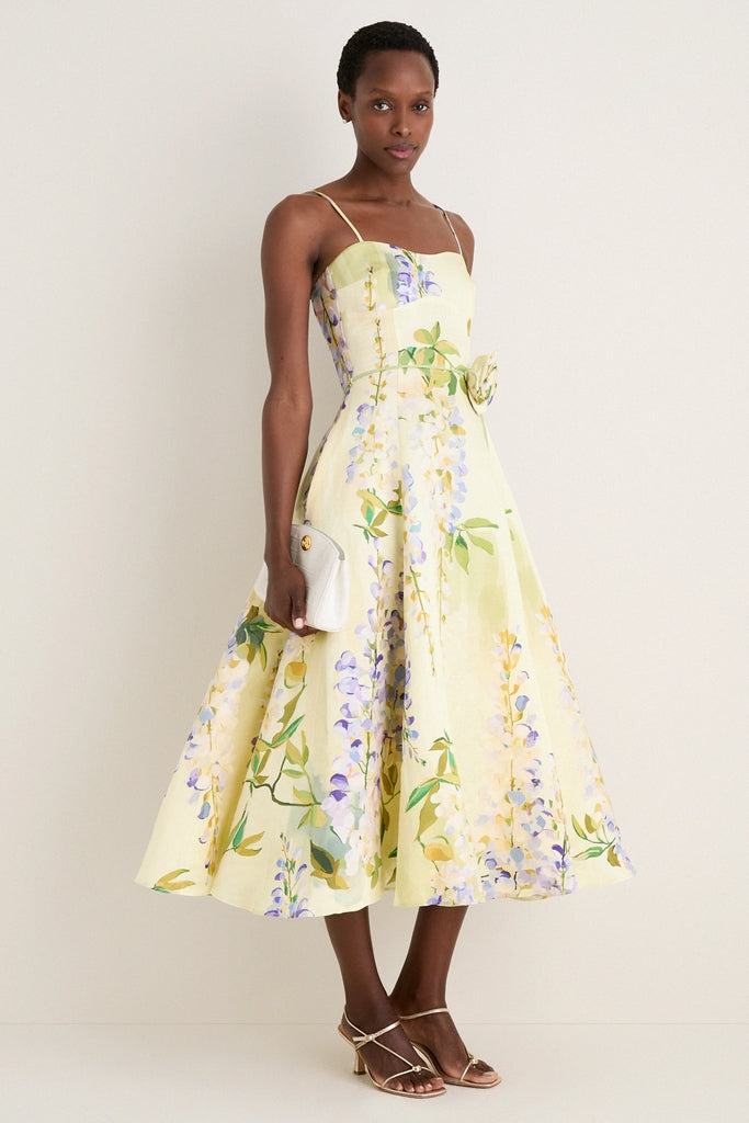 Wisteria Print Mariela Embellished Midi Dress-Get Girly