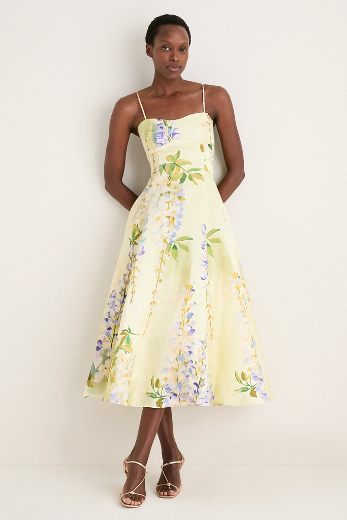 Wisteria Print Mariela Embellished Midi Dress-Get Girly