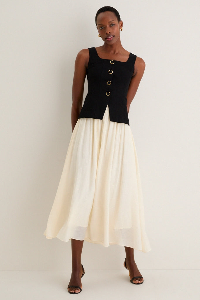 Black and Ivory Square Neck Vest Midi Dress-Get Girly