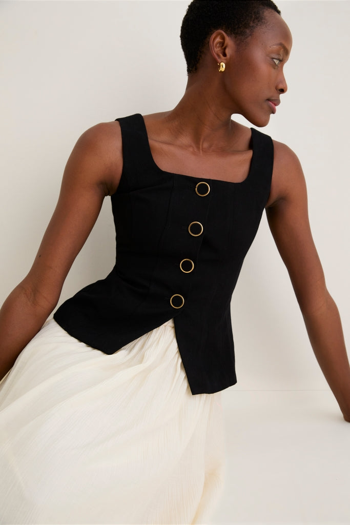 Black and Ivory Square Neck Vest Midi Dress-Get Girly