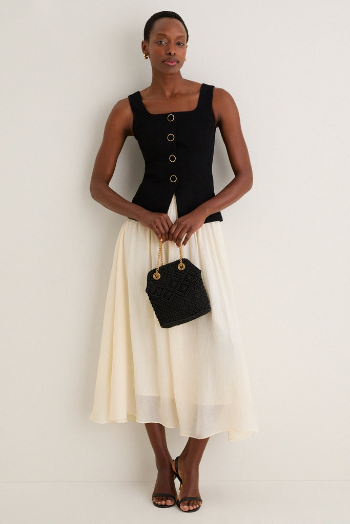 Black and Ivory Square Neck Vest Midi Dress-Get Girly