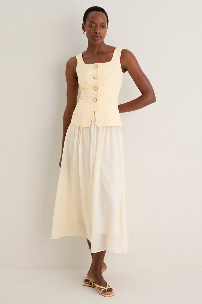 Yellow and Ivory Square Neck Vest Midi Dress-Get Girly