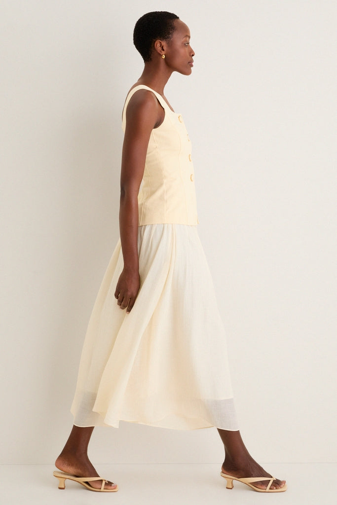 Yellow and Ivory Square Neck Vest Midi Dress-Get Girly