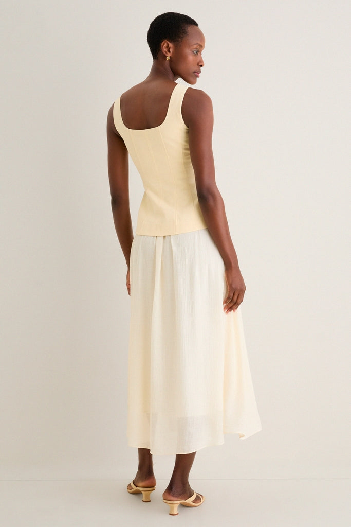 Yellow and Ivory Square Neck Vest Midi Dress-Get Girly