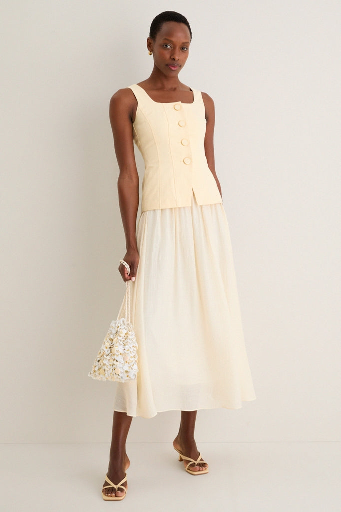 Yellow and Ivory Square Neck Vest Midi Dress-Get Girly