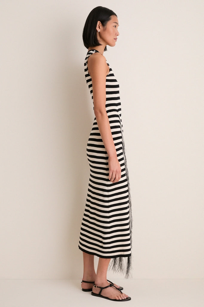 Black and White Stripe Sabine Fringe Knit Dress-Get Girly