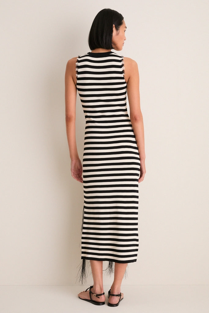 Black and White Stripe Sabine Fringe Knit Dress-Get Girly