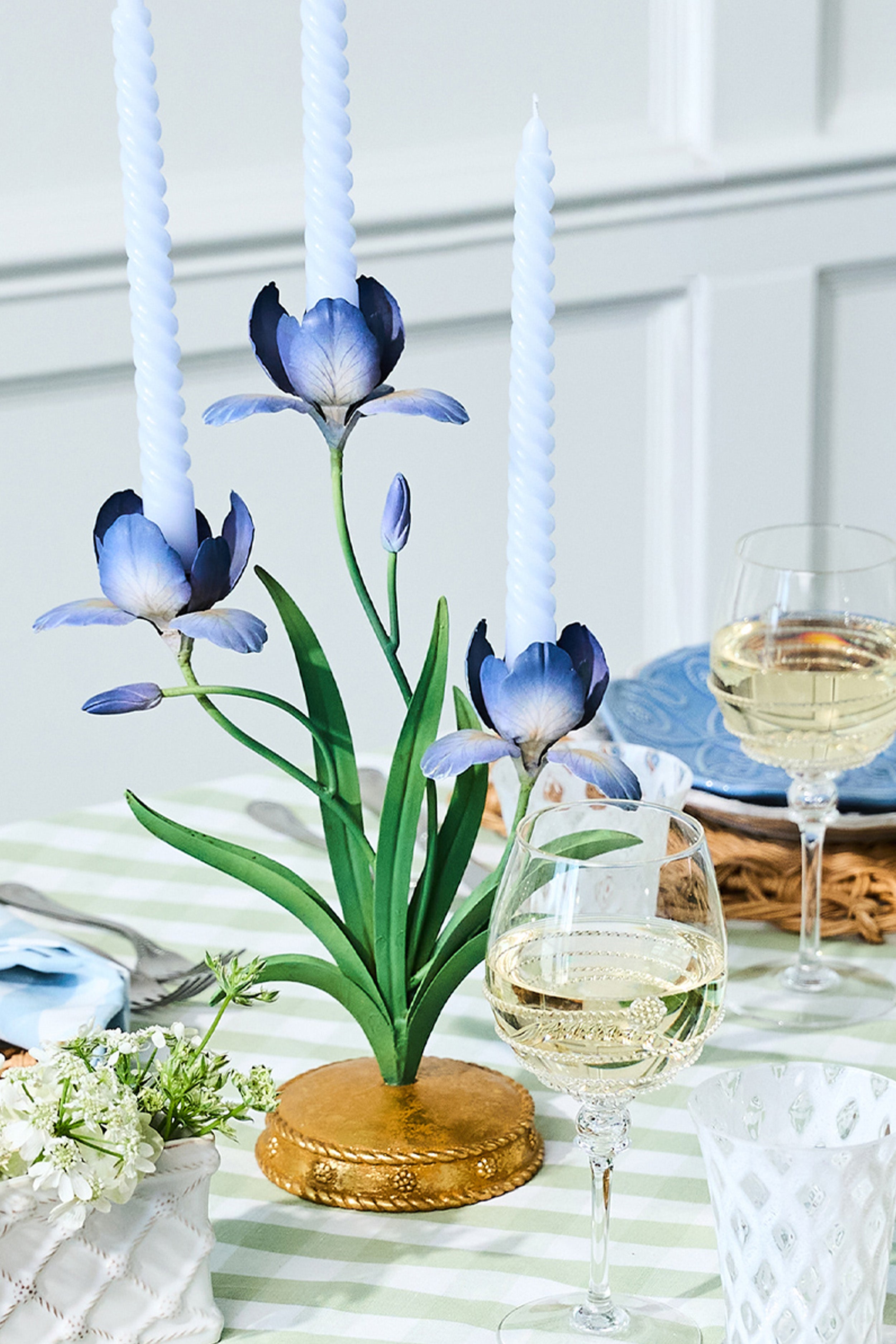 Chambray Meadow Walk Iris 14" Centerpiece Candelabra-Get Girly