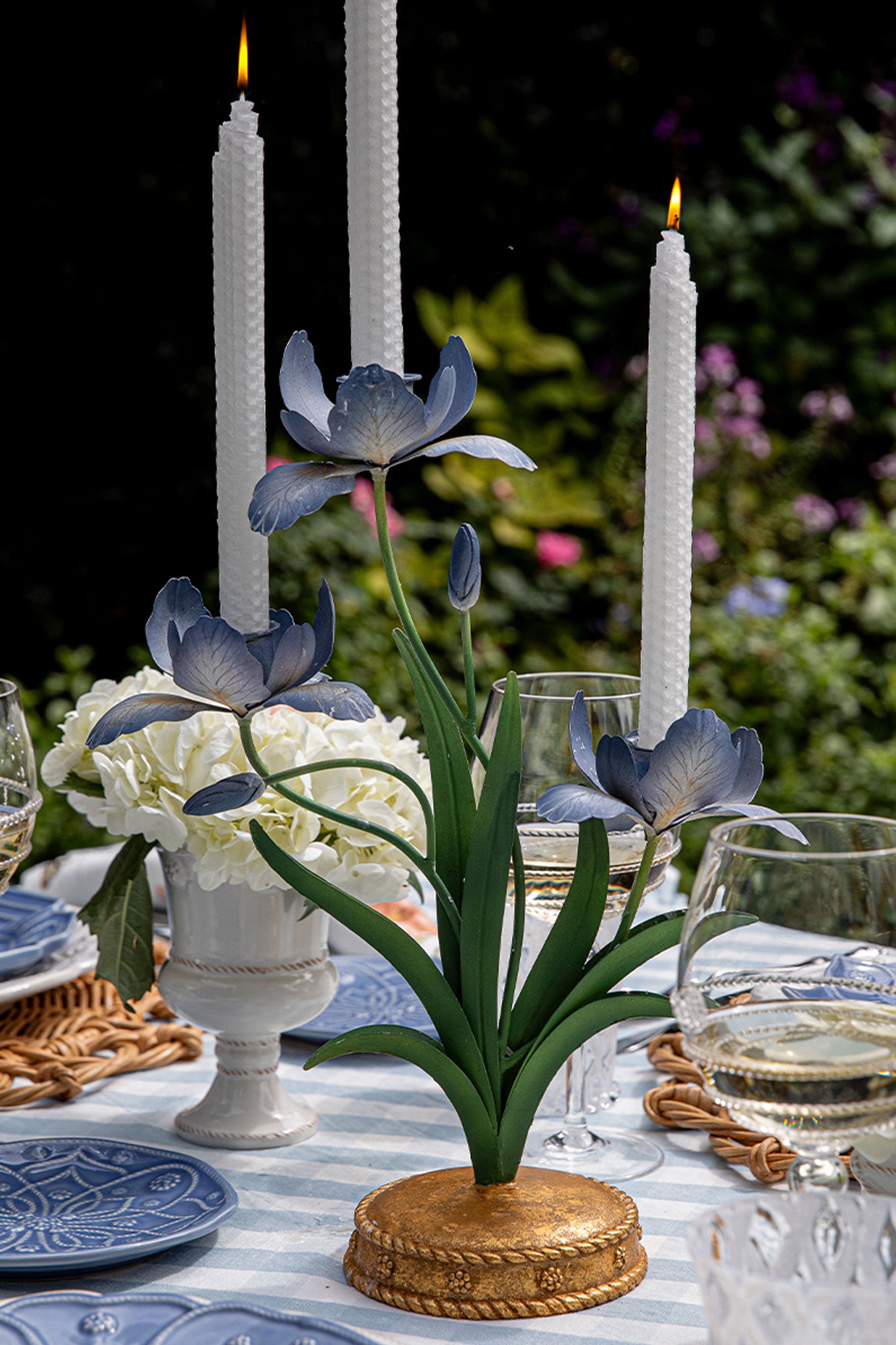 Chambray Meadow Walk Iris 14" Centerpiece Candelabra-Get Girly