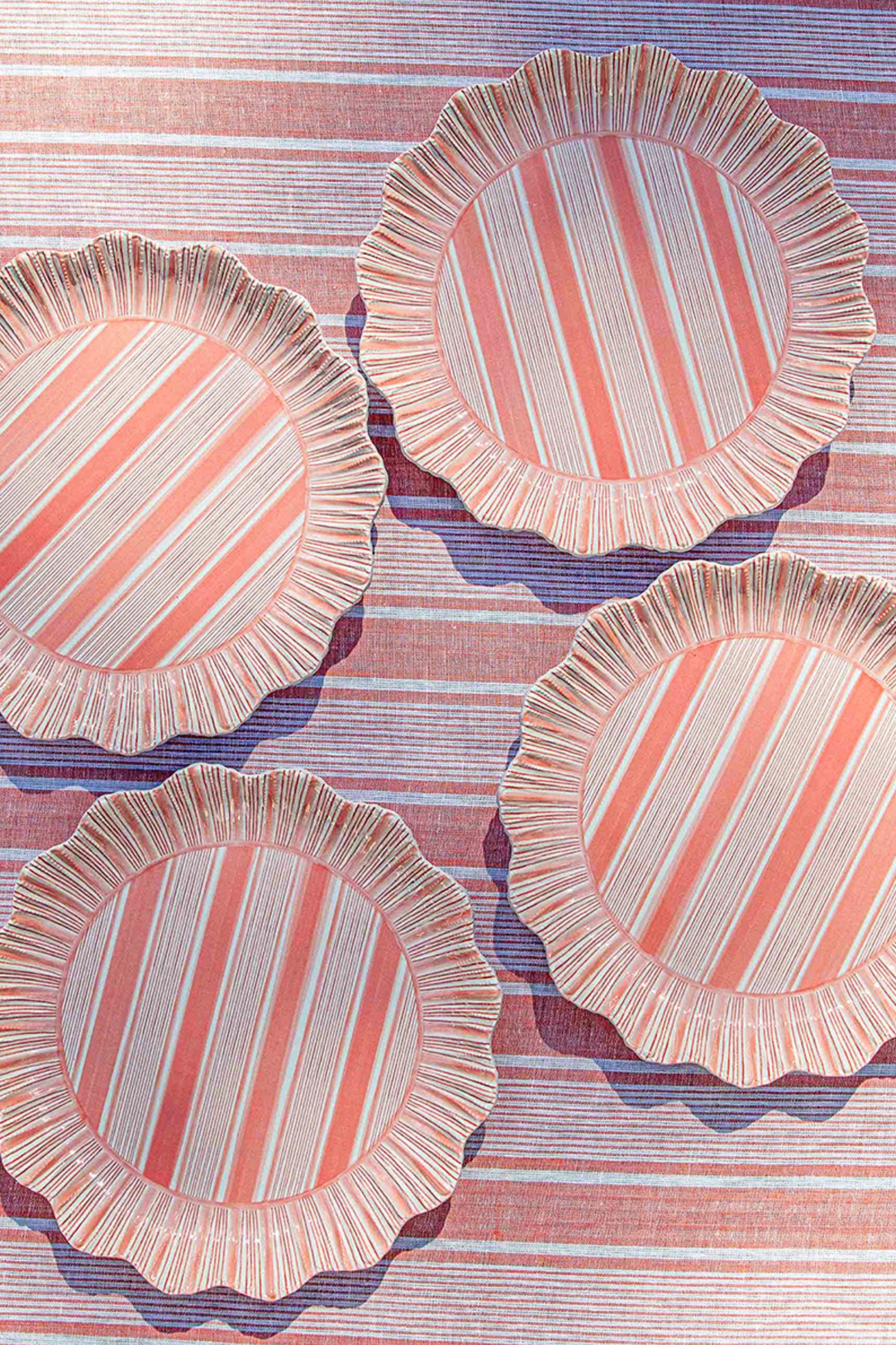 Coral Cabana Stripe Melamine Dinner Plate Set of 4-Get Girly
