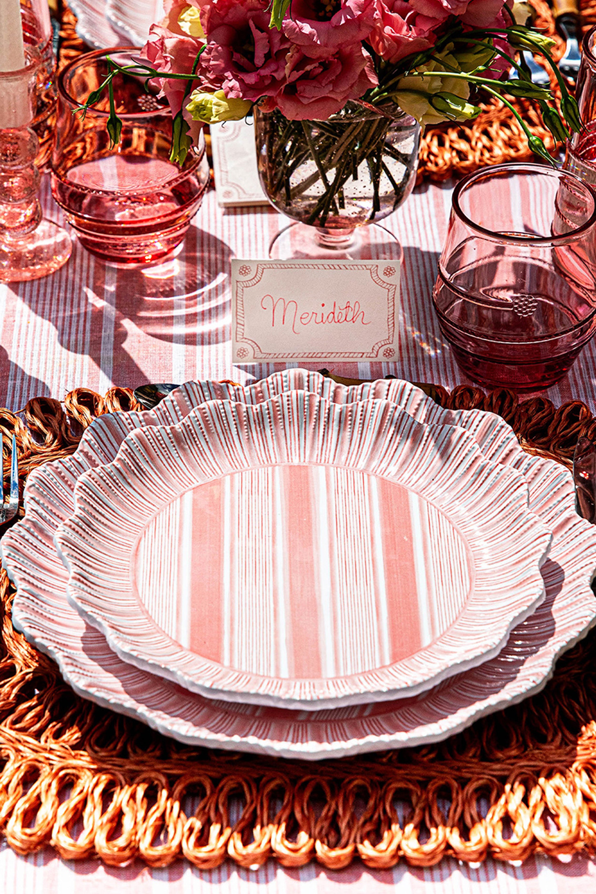 Coral Cabana Stripe Melamine Dessert Salad Plate Set of 4-Get Girly