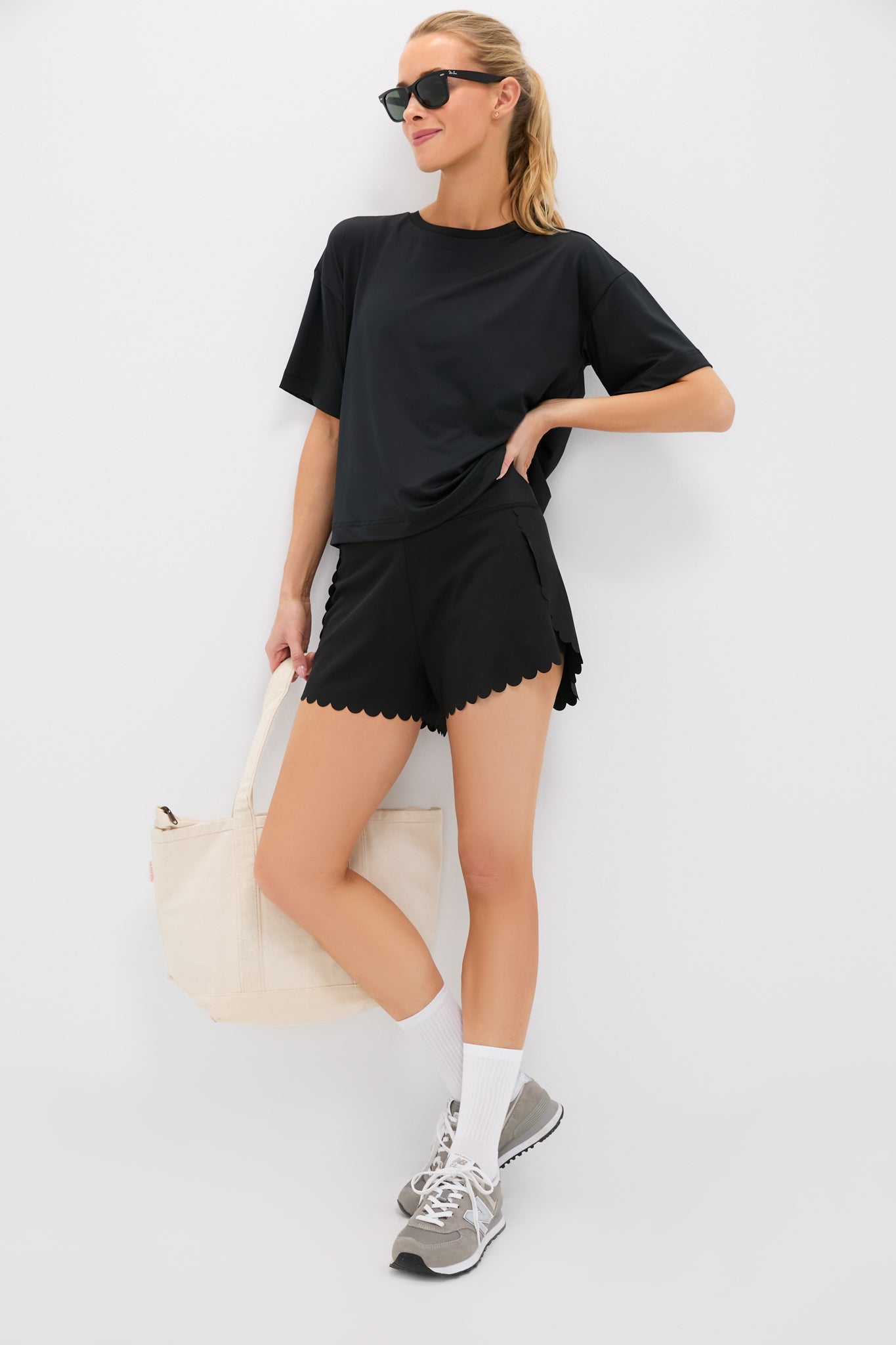 Black Scallop Performance Jersey Marisa Short-Get Girly
