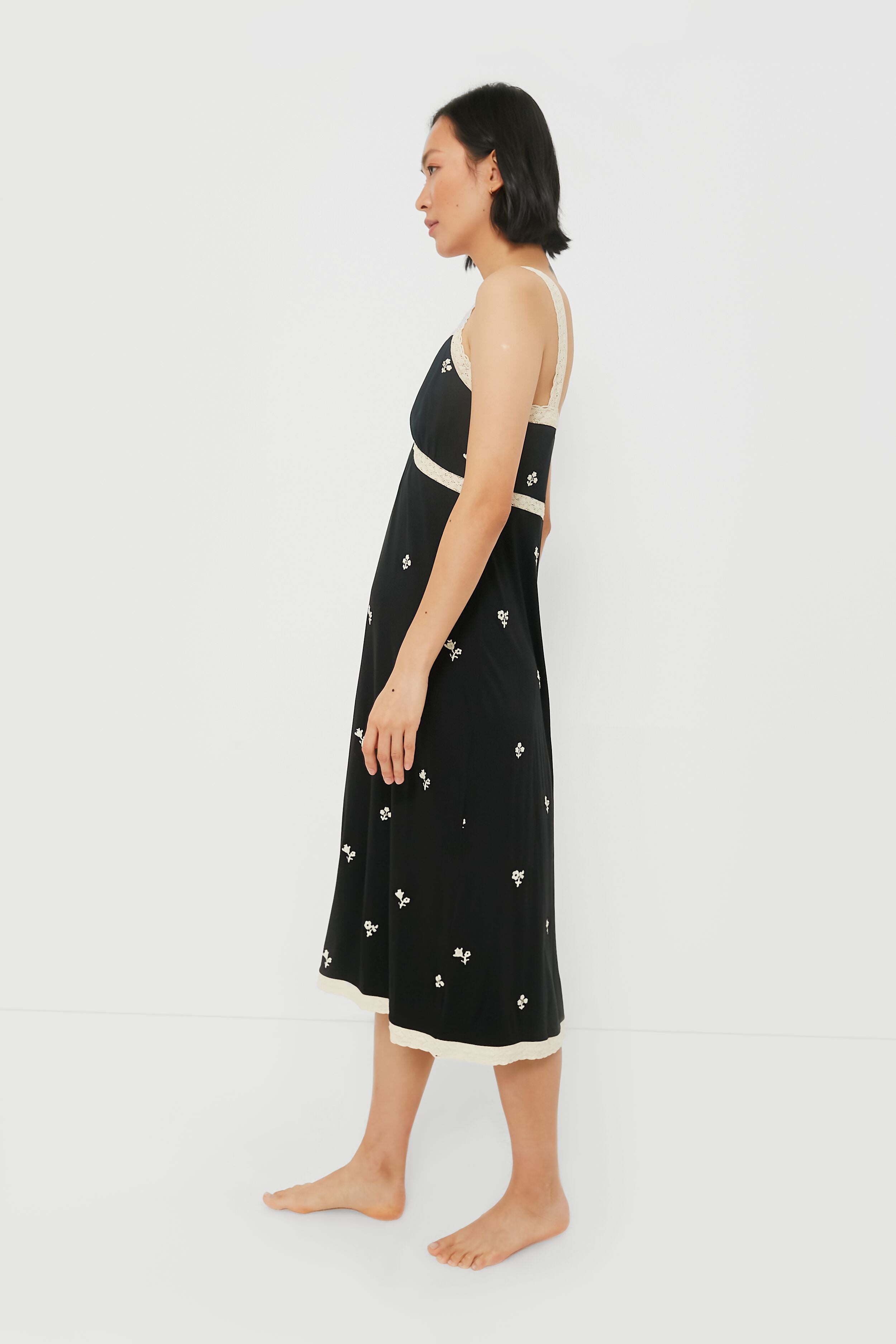 Black Rubina Embroidery Pajama Slip Dress-Get Girly
