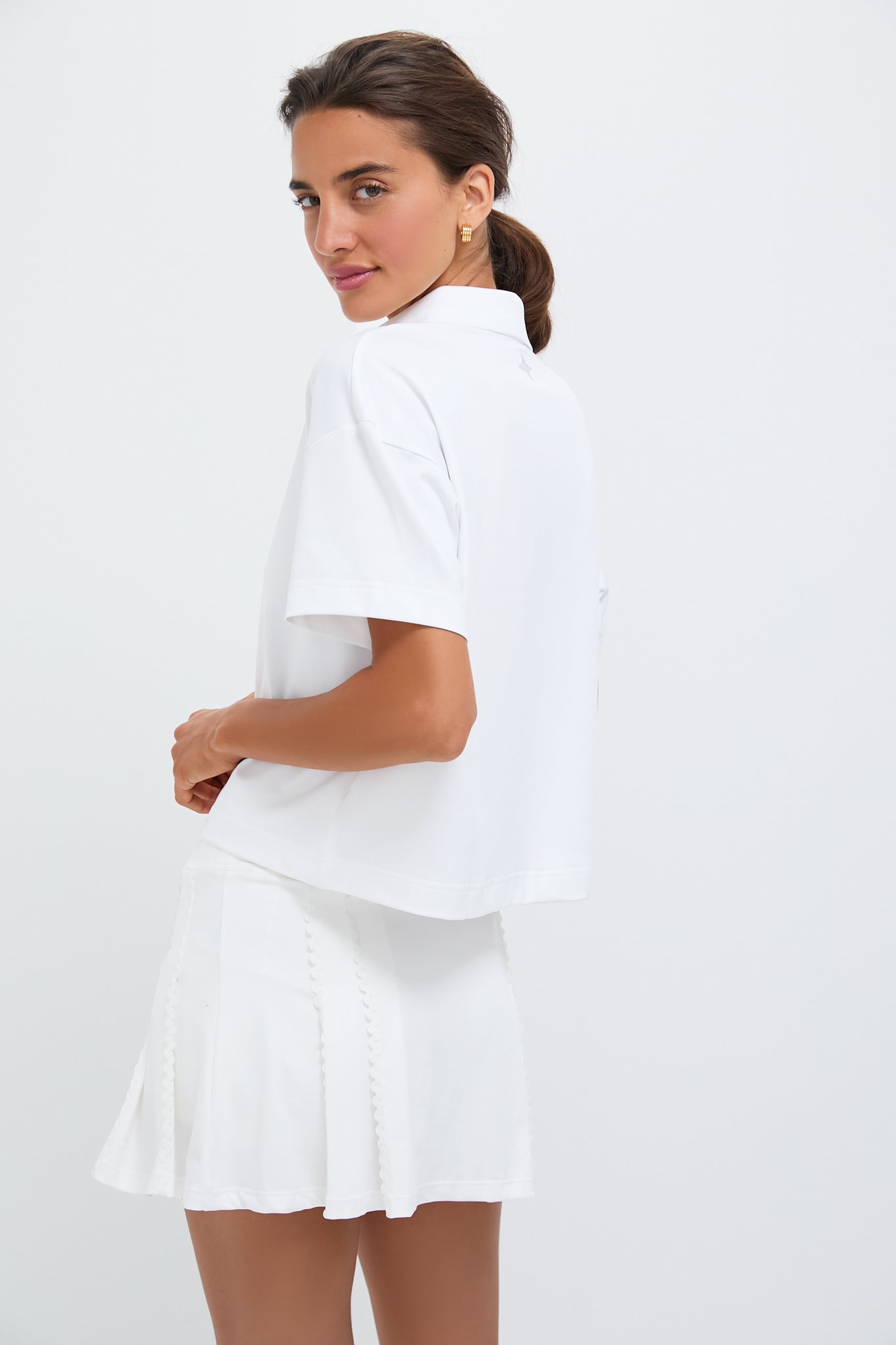 White Performance Jersey Cropped Caroline Polo-Get Girly