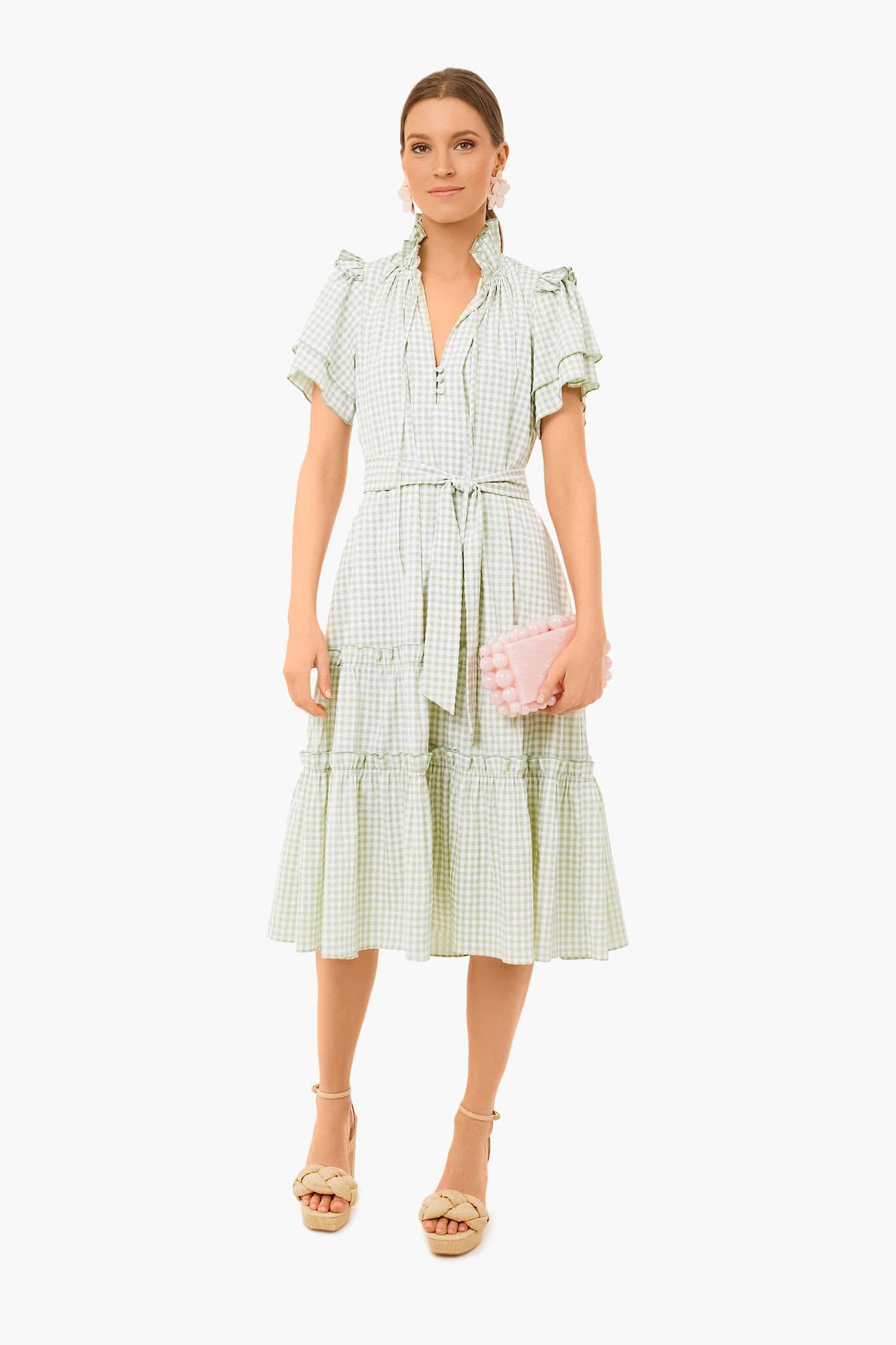 Pale Green Check Matthews Dress-Get Girly