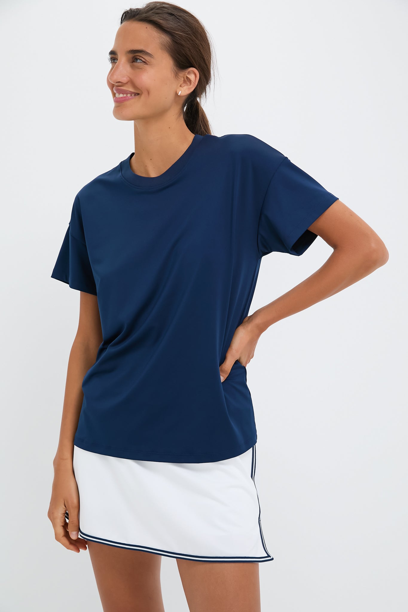 Navy Short Sleeve Performance Jersey Ryan Boyfriend Tee-Get Girly