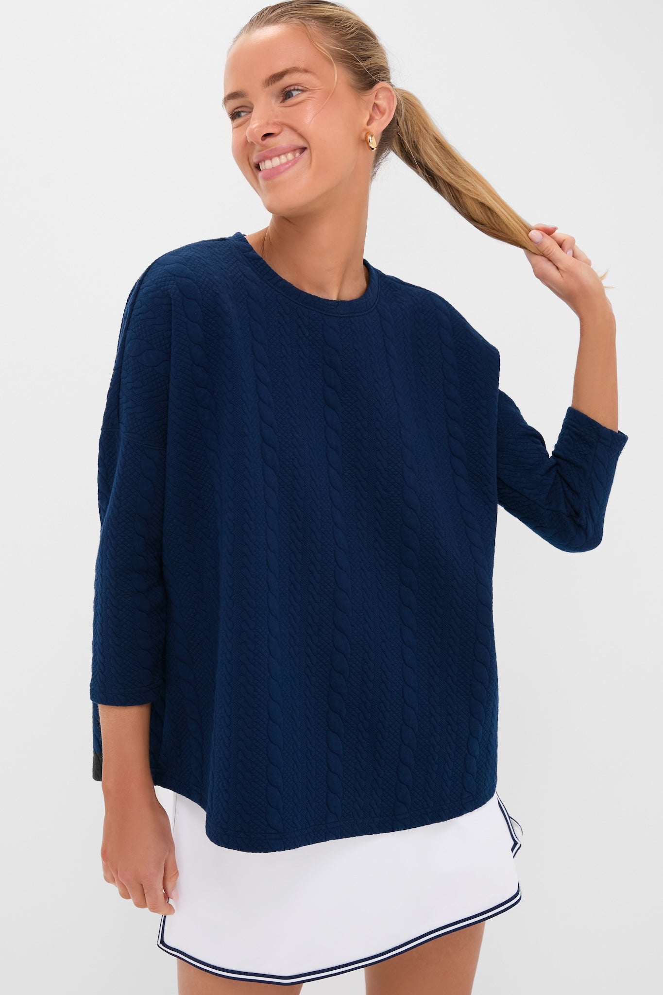 Navy Cable Ally Swing Sweatshirt-Get Girly