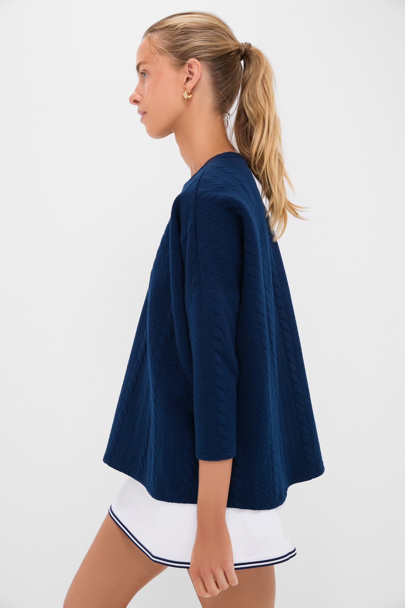 Navy Cable Ally Swing Sweatshirt-Get Girly